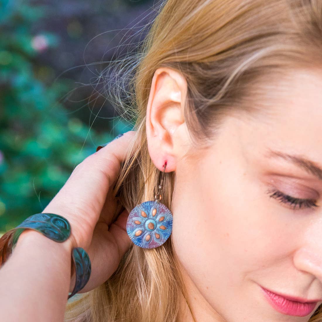 Rustic Flower Copper Patina Earrings