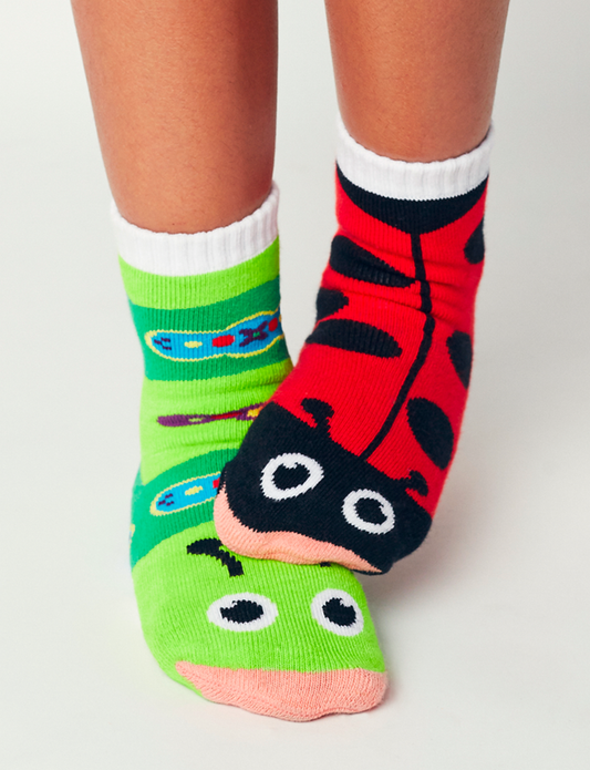 Ladybug & Caterpillar Fun Mismatched Non-Slip Kids Socks