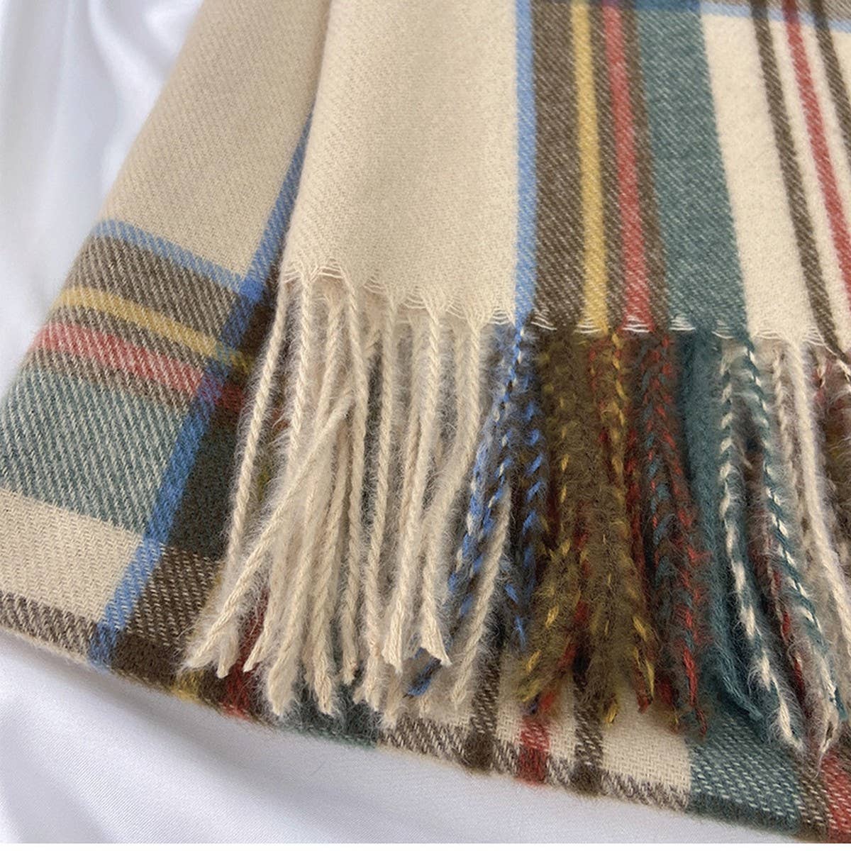 Plaid Winter Scarf-Vintage Tassel Shawl for Women