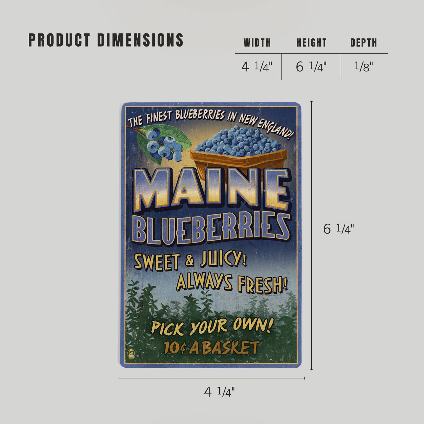 WOOD POSTCARD Maine, Blueberries Vintage Sign