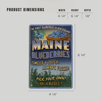 WOOD POSTCARD Maine, Blueberries Vintage Sign