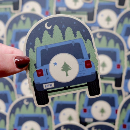 Maine Flag Jeep Sticker: Waterproof Vinyl, Original Design