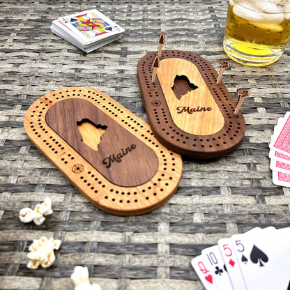 Maine Mini Travel Cribbage Board Set & Fun Pegs