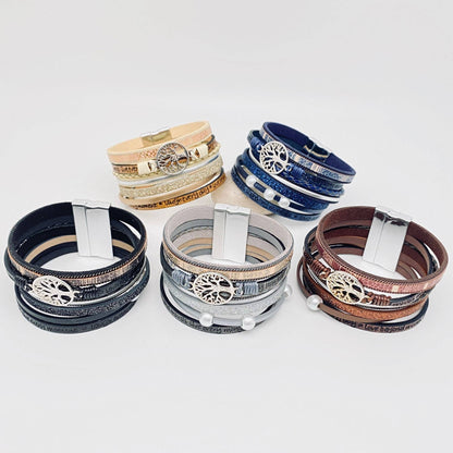 Tree of Life Multi-Layer Leather Bracelet | Magnetic Buckle