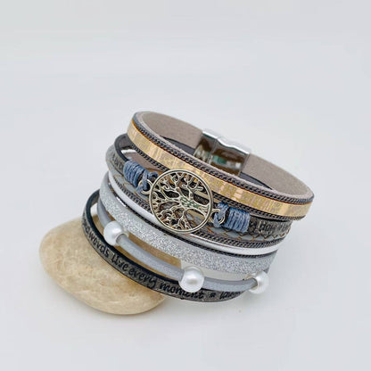 Tree of Life Multi-Layer Leather Bracelet | Magnetic Buckle