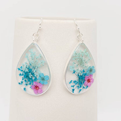 Queen Anne's Lace & Daffodil Flowers Teardrop Earrings