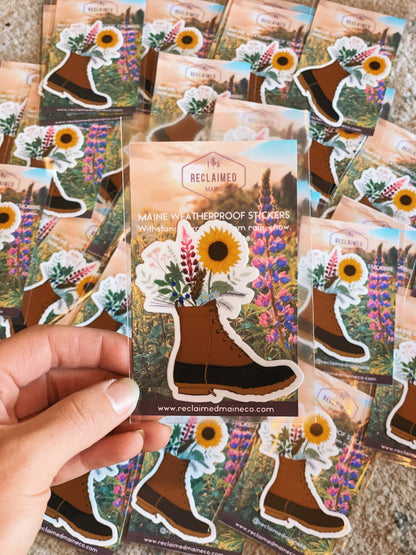 Maine Boot Bouquet Sticker - Nature Outdoors Souvenir