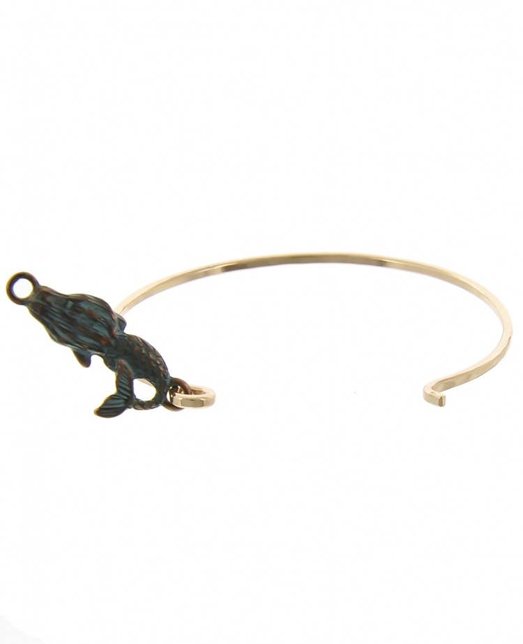 Patina 3D Mermaid Brass Bangle Bracelet