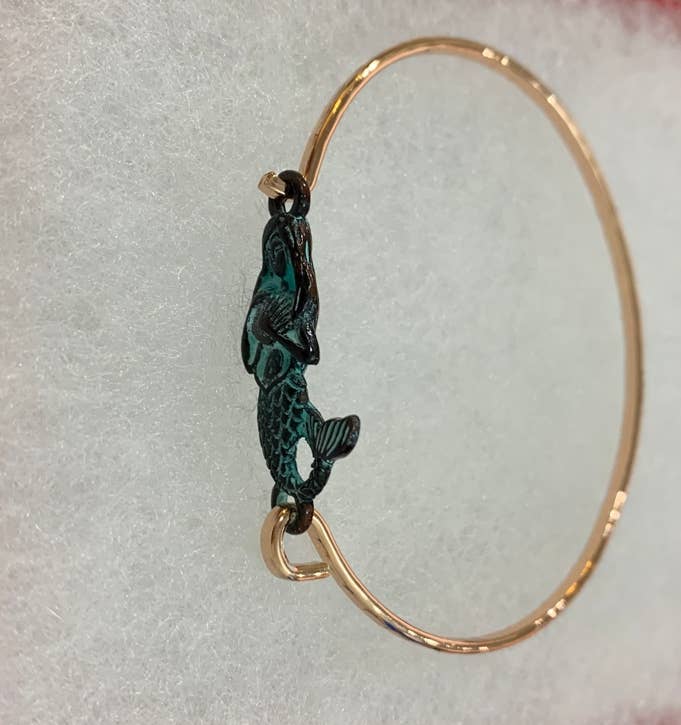 Patina 3D Mermaid Brass Bangle Bracelet