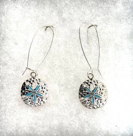 Turquoise Sand Dollar Hammered French Hook Earrings