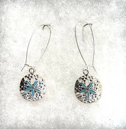 Turquoise Sand Dollar Hammered French Hook Earrings