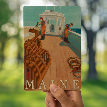WOOD POSTCARD Maine, Lobster Fishing