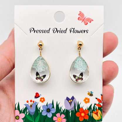 Butterfly Queen Anne's Lace Teardrop Charm  Earrings
