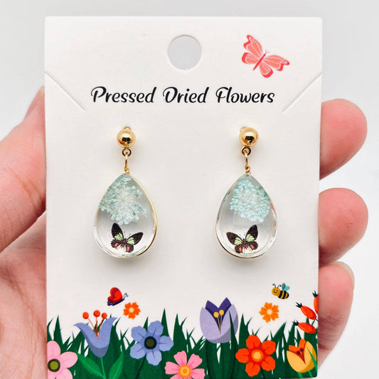 Butterfly Queen Anne's Lace Teardrop Charm  Earrings