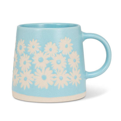 Wide Base Mug with Daisies-Blue-3.5"H(14oz)