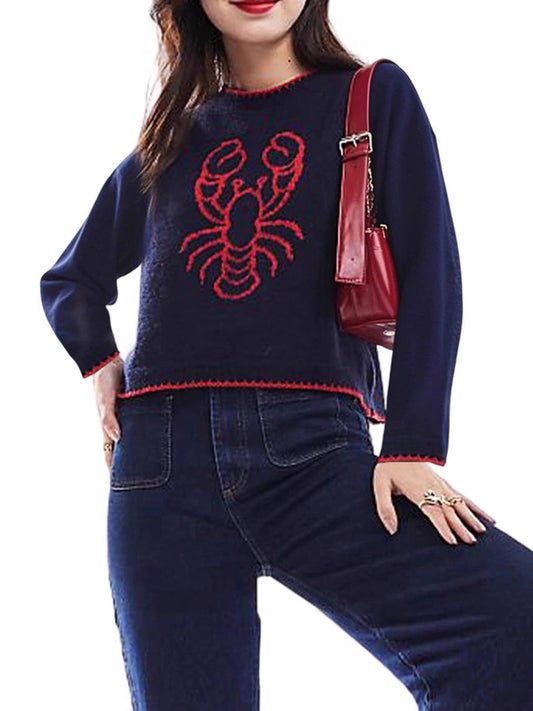Navy Lobster  Jacquard knit sweater pullover