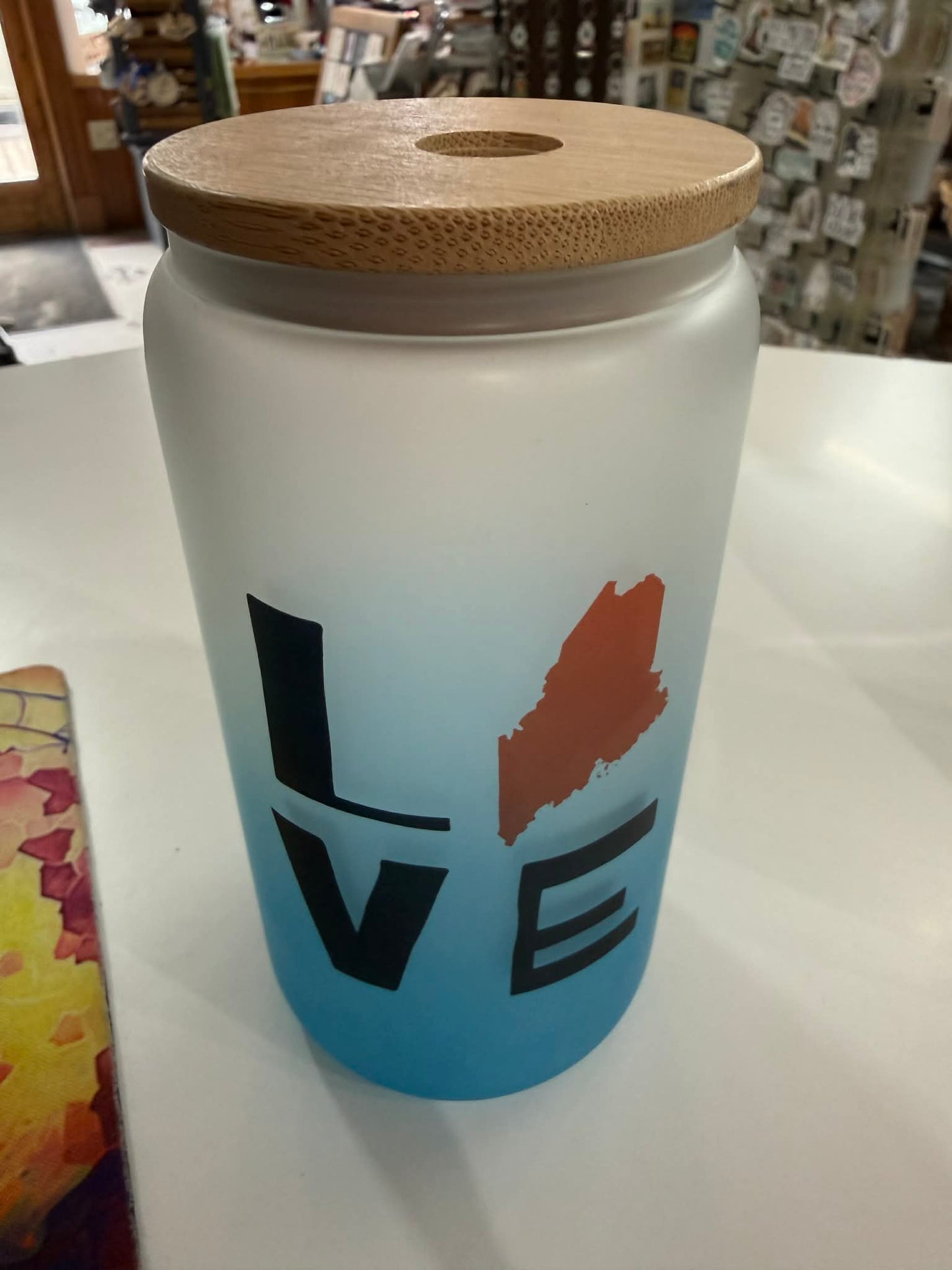 Glass Mugs with Wood Top and Straw