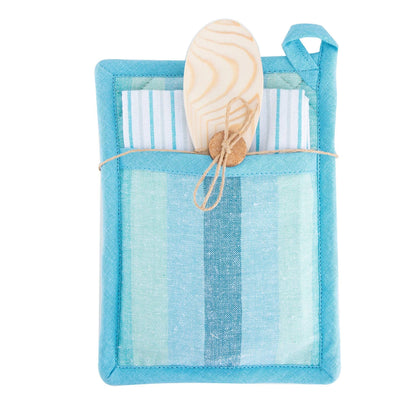 3 Piece Seafoam Stripe Cotton Kitchen Set