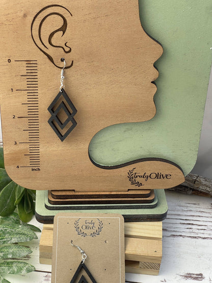 Antique Wood Connected Triangles Earrings
