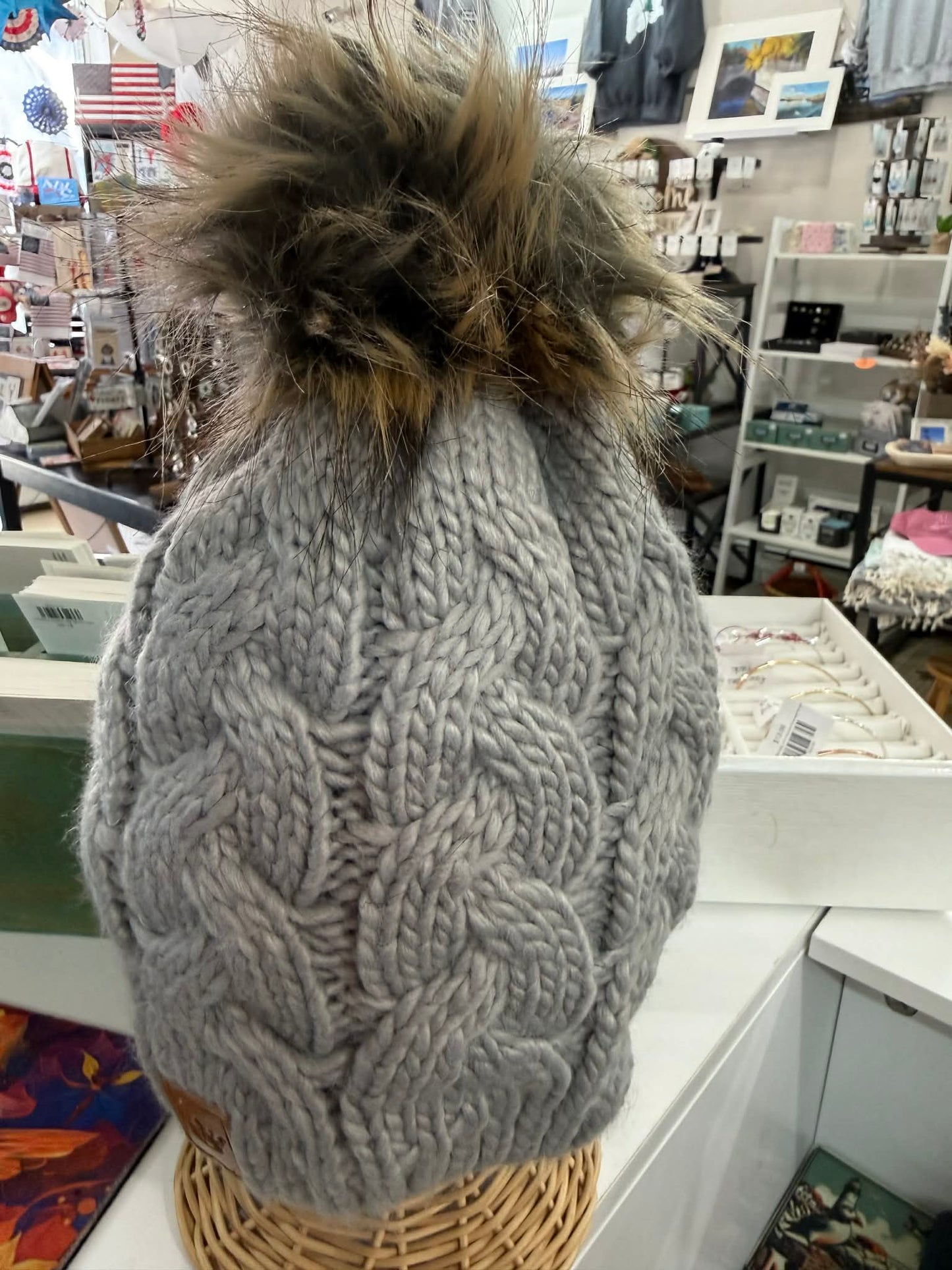 Winter Beanie with Faux Fur Pom