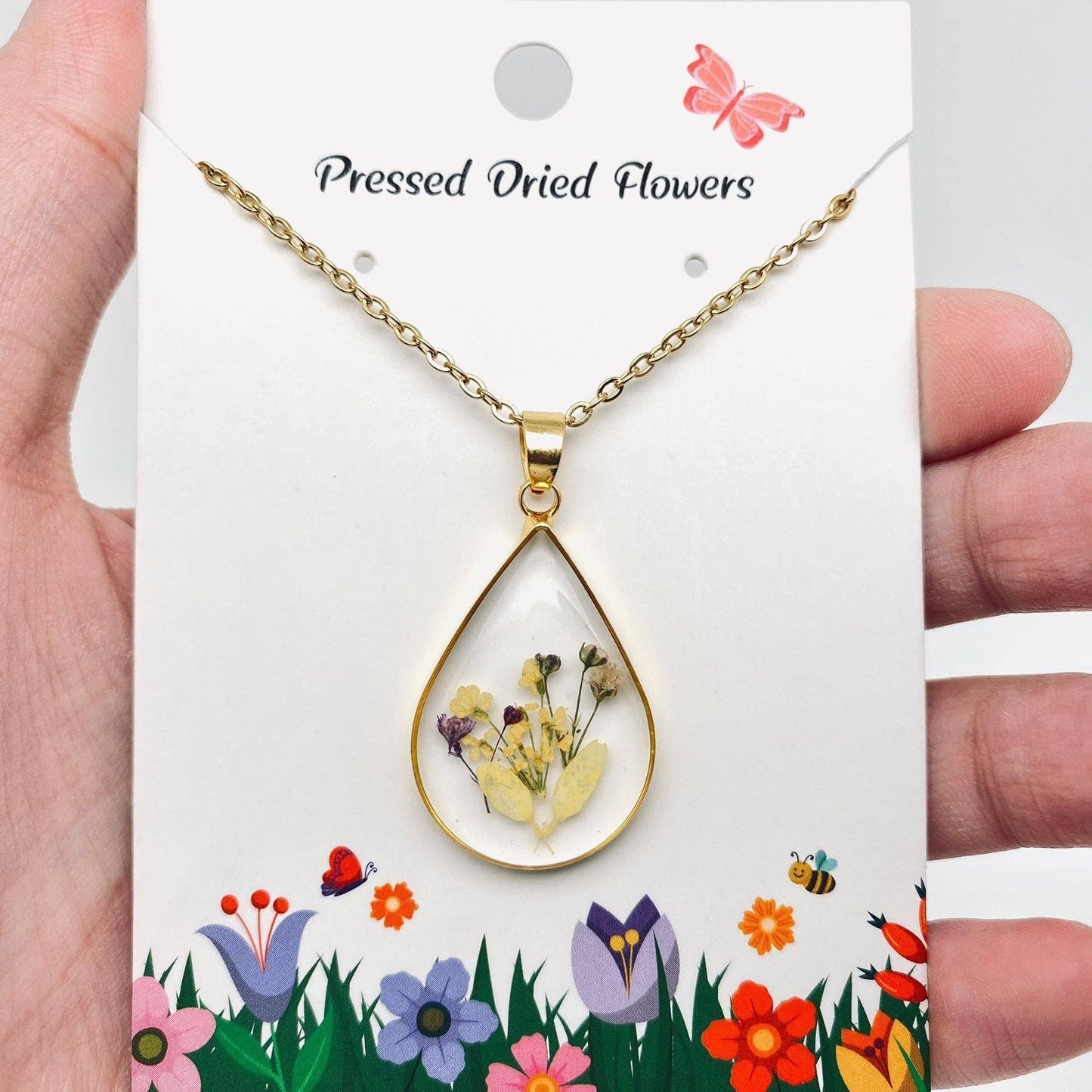 Genuine Pressed Dried Flower Floral Charm Necklace