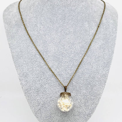 Dried Flowers Floral Ball-shaped Charm Pendant Necklace