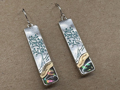 Abalone Turquoise Tree of Life Rectangle Earrings