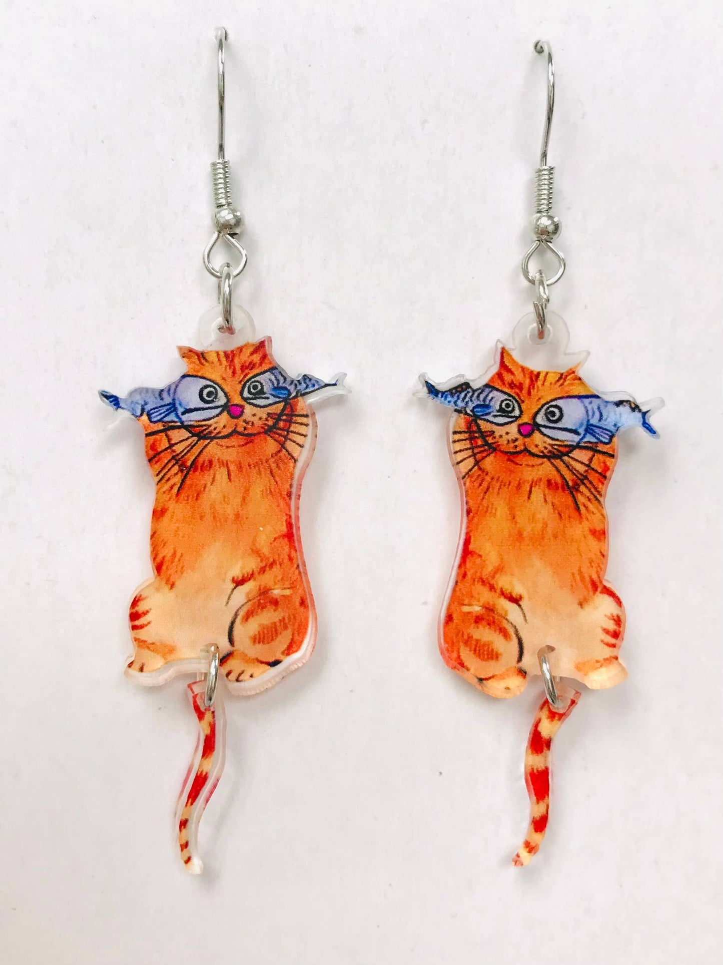 Acrylic Cat has fish Eye Earrings Fish Lover Cat