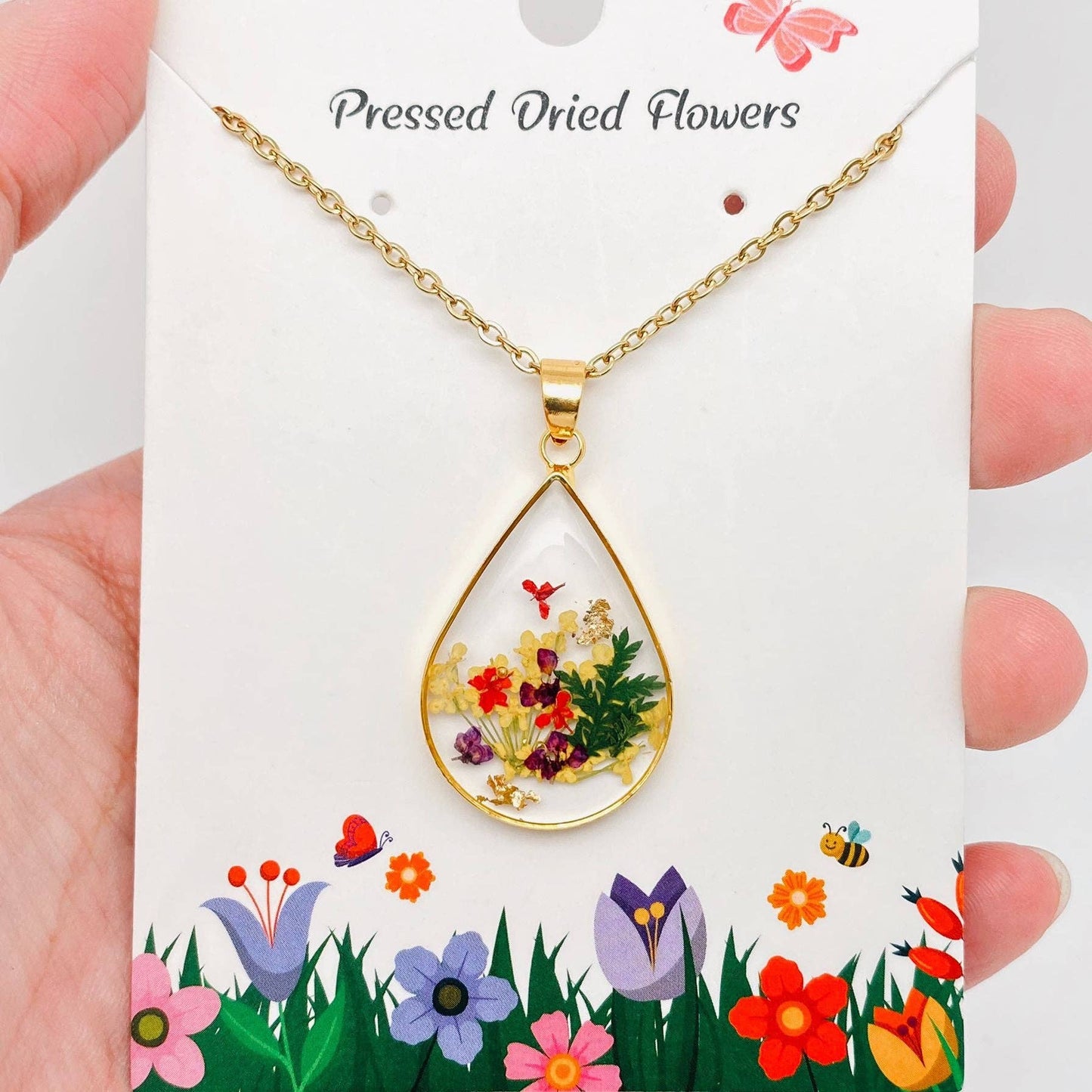 Genuine Pressed Dried Flower Floral Charm Necklace