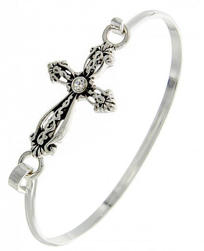 Crystal Filigree Cross Bangle Bracelet