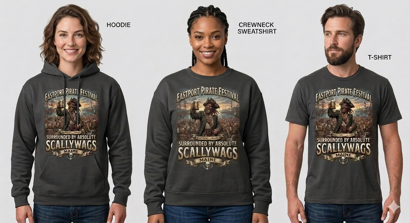 PRE-ORDER Adult Eastport Pirate Festival Shirts, Crewnecks & Hoodies-SALE