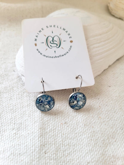 Maine Shellware Small Silver leverback earrings