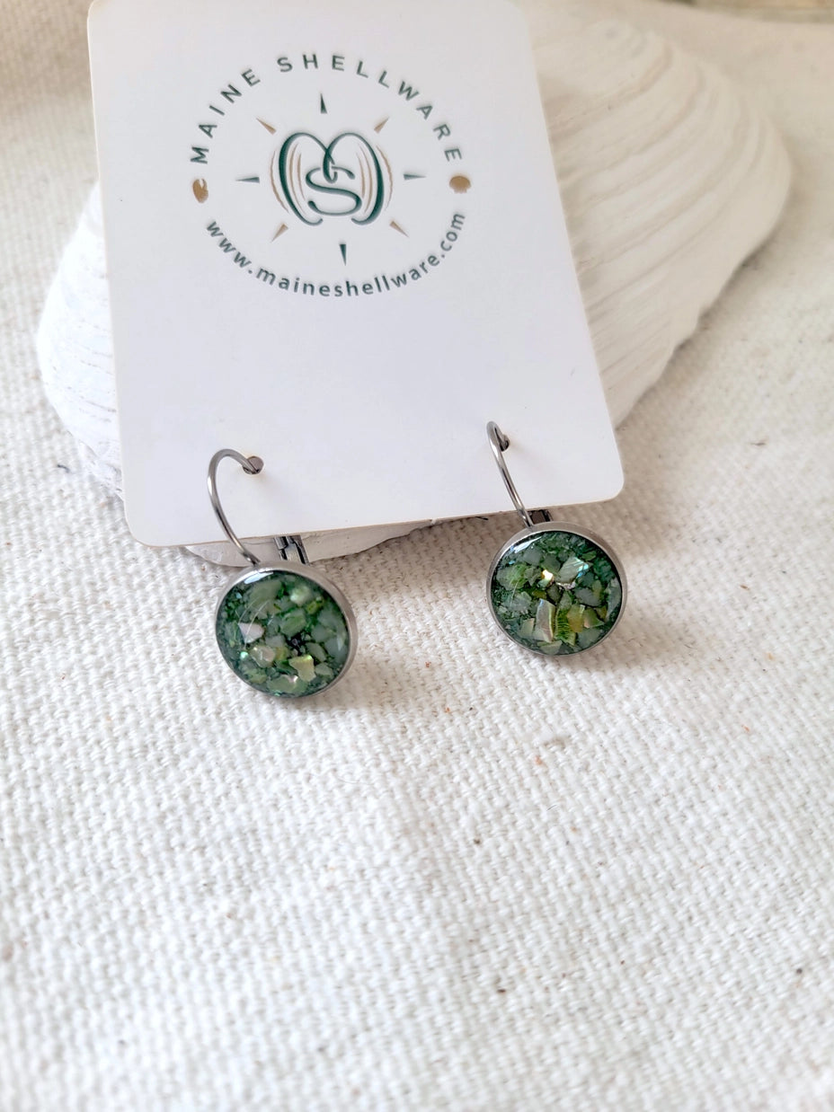 Maine Shellware Small Silver leverback earrings