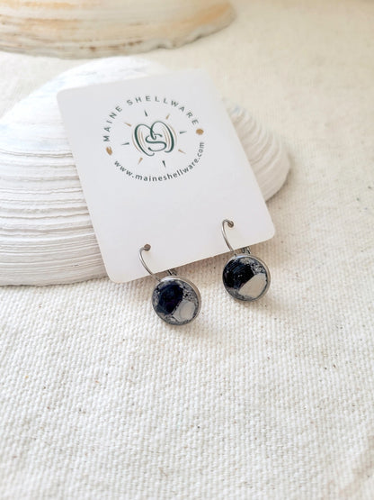 Maine Shellware Small Silver leverback earrings