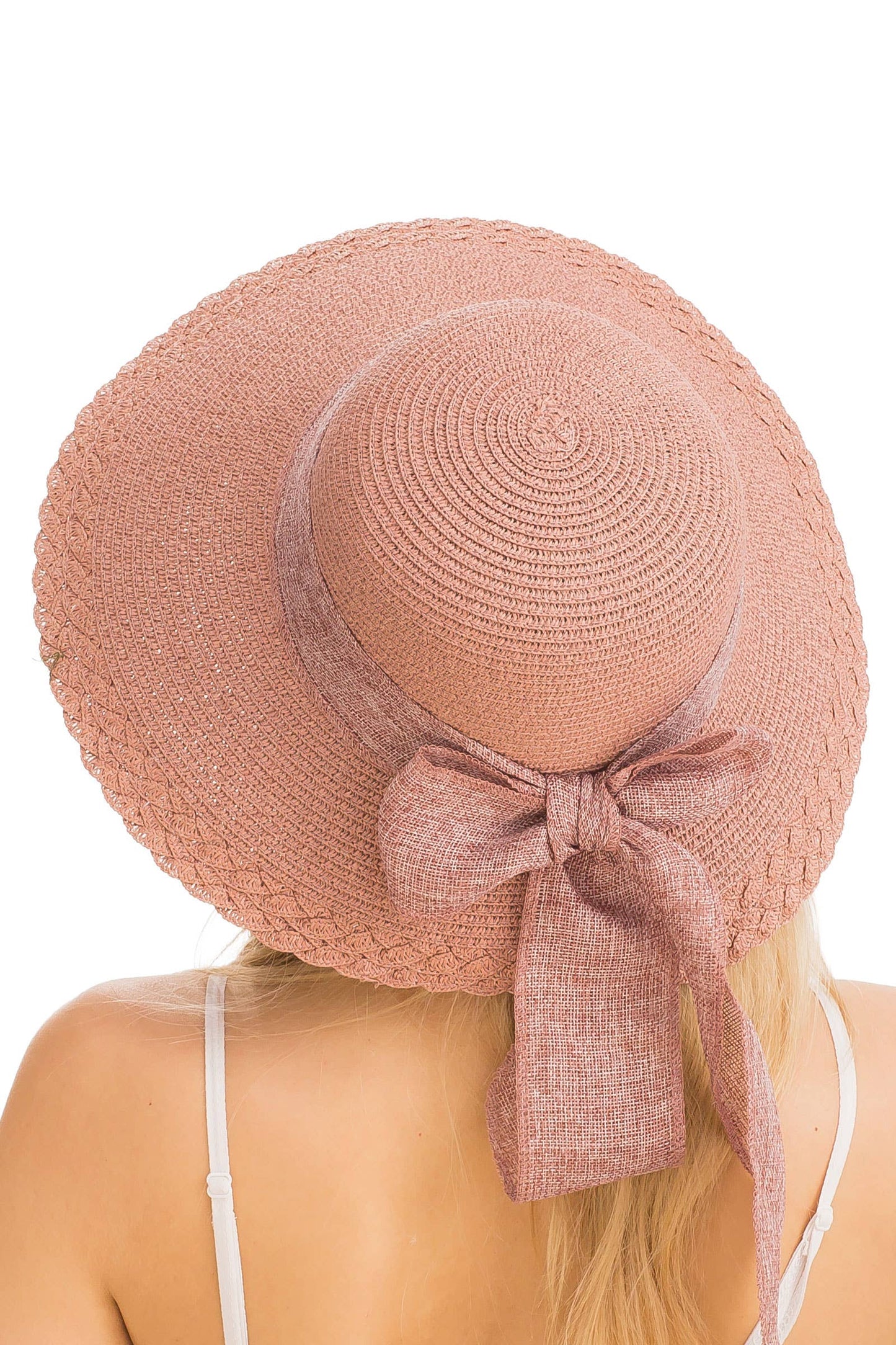 Burlap Ribbon Scallop Derby Sun Hat with Chin Strap