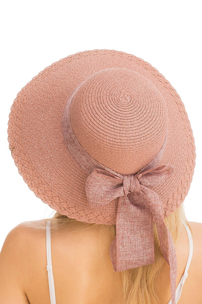 Burlap Ribbon Scallop Derby Sun Hat with Chin Strap