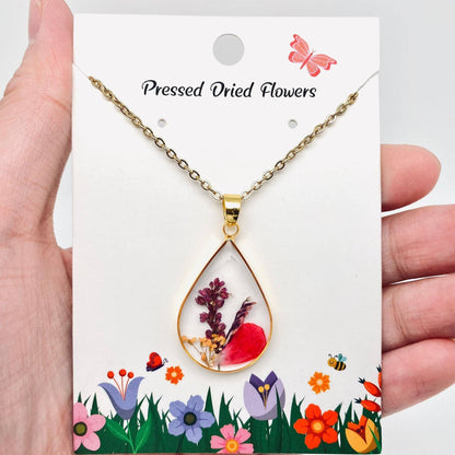 Genuine Pressed Dried Flower Floral Charm Necklace