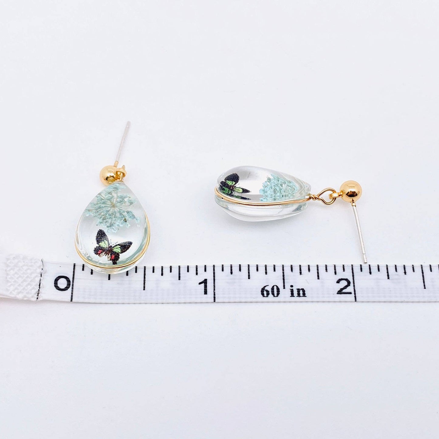 Butterfly Queen Anne's Lace Teardrop Charm  Earrings