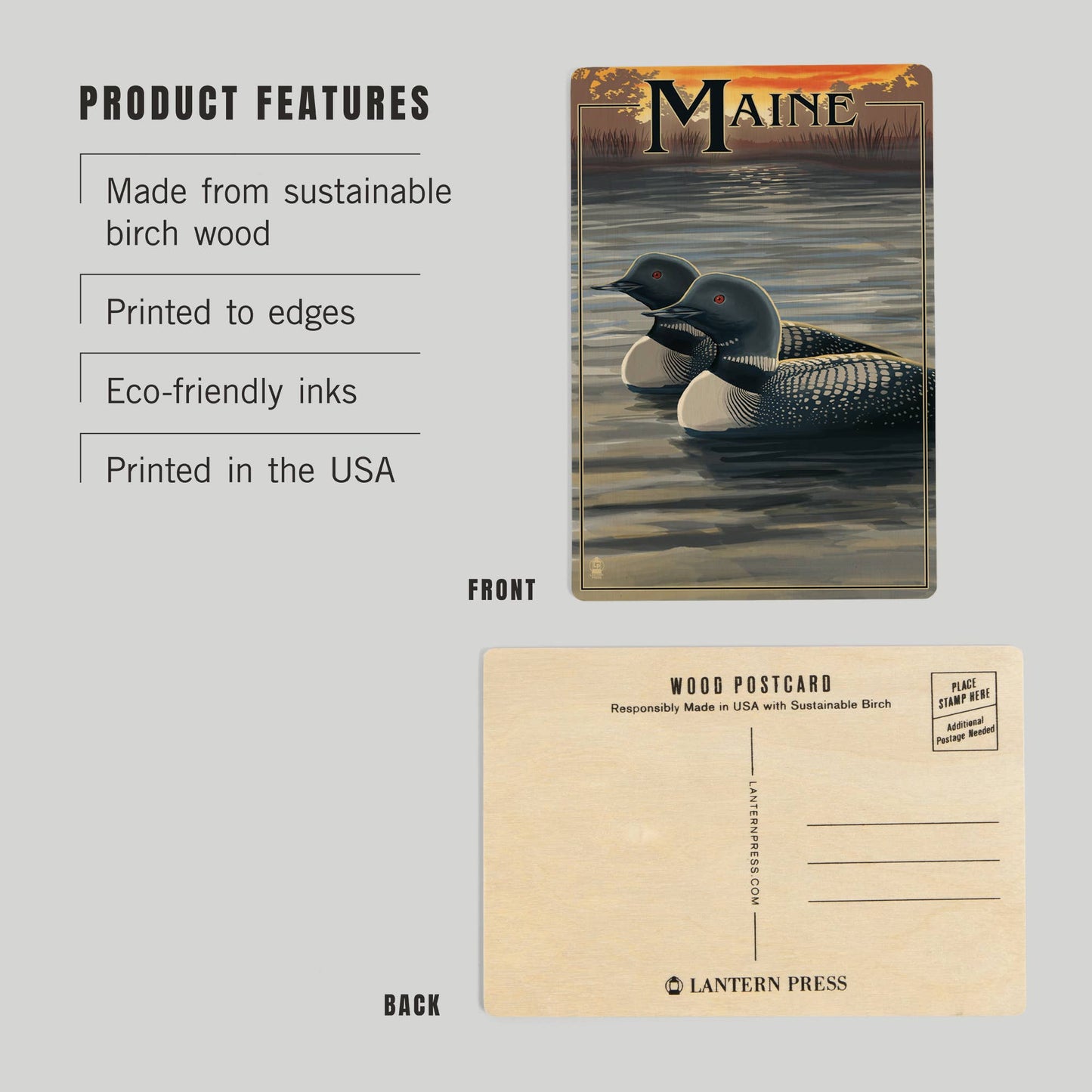 Maine Loon WOOD POSTCARD