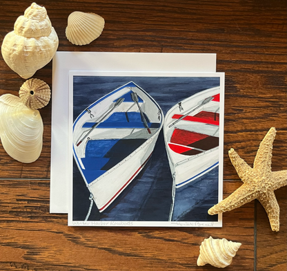 Winter Harbor Rowboats blank greeting card Maine