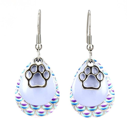 Med. Purple Multi Color Paw Earrings