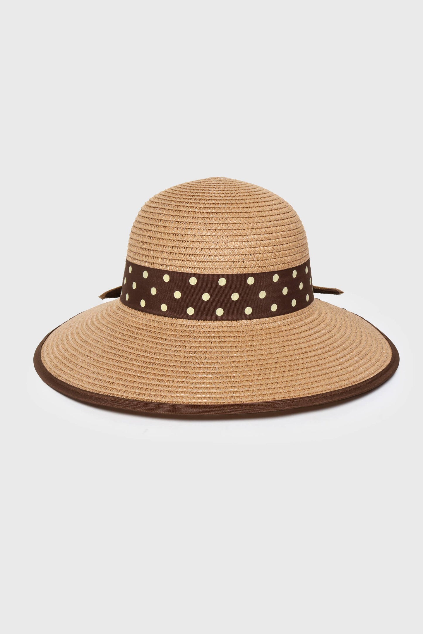 Straw Bucket with Polka dot Bow Band Sun Hat
