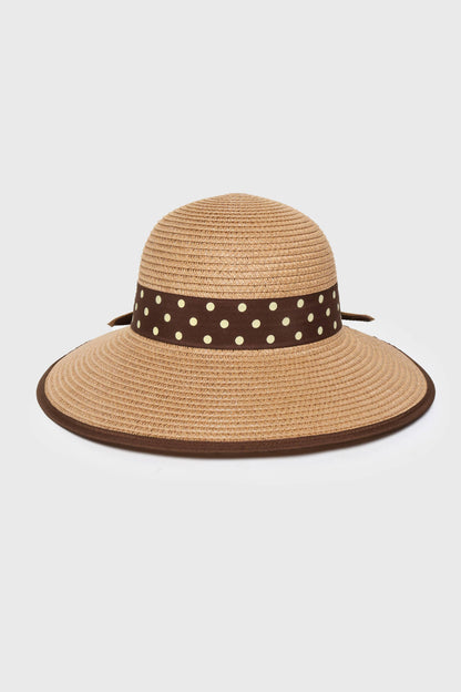 Straw Bucket with Polka dot Bow Band Sun Hat