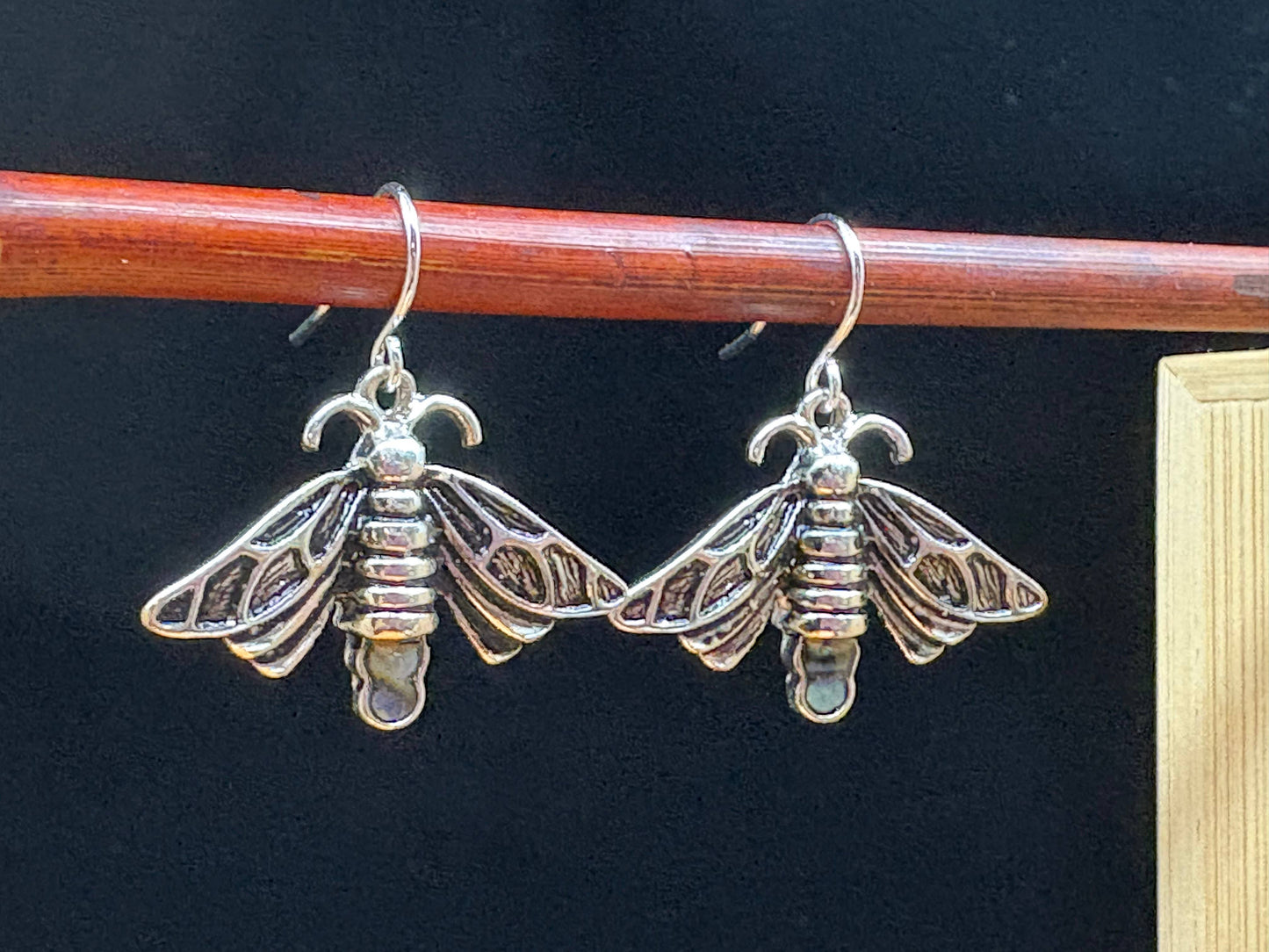 Abalone Firefly Lightening Bug Insect Metal Earrings
