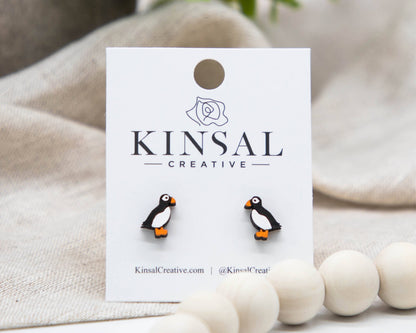 Puffin Wood Stud Earrings
