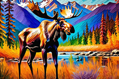 Colorful Moose wildlife forest mini jigsaw puzzle