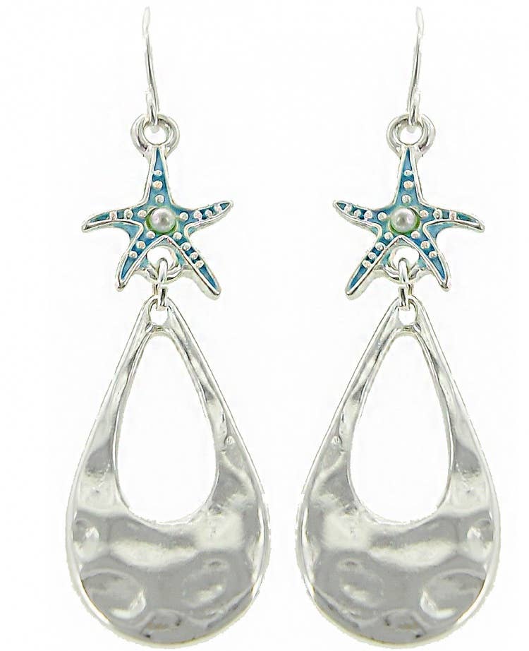 Pearl Turquoise Starfish Open Teardrop Dangle Earring