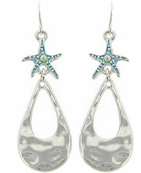 Pearl Turquoise Starfish Open Teardrop Dangle Earring
