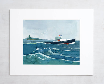Lobster Fishing Print New England Boat Watercolor