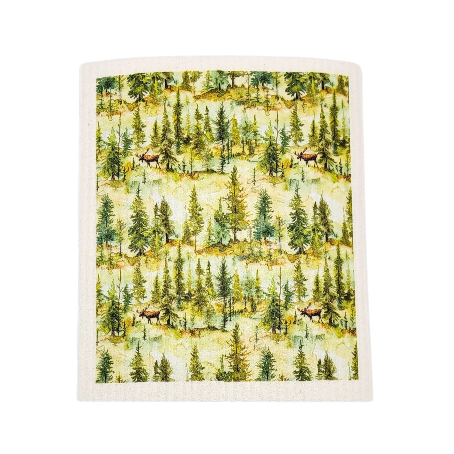 Moose In Pine Trees Swedish Dishcloths - Sponge Cloth